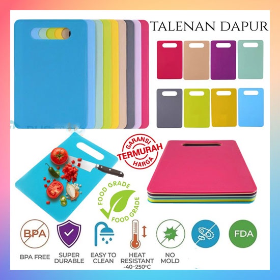 Talenan Dapur Plastik Non-Slip Warna Warni / Alas Pemotong Buah Sayuran Daging Roti Multifungsi / Slim Cutting Board Chopping Papan Tatakan Plastic Food Grade Serbaguna