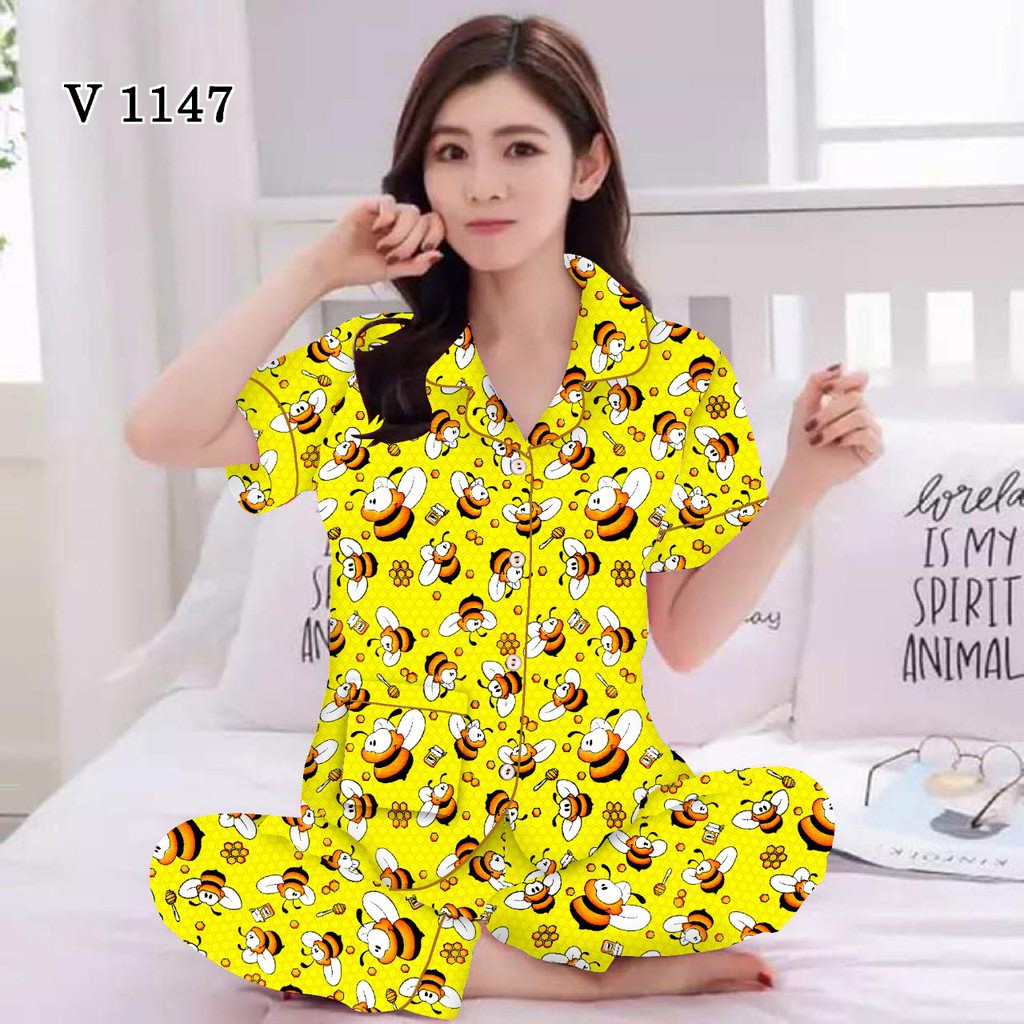 SETELAN PIYAMA / BAJU TIDUR WANITA LENGAN PENDEK MOTIF KEKINIAN CP