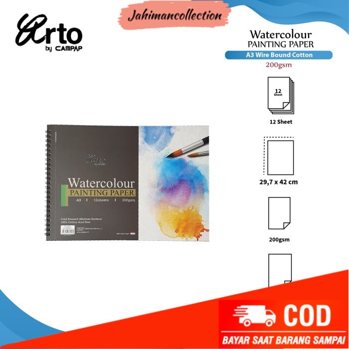 

✨ BISA COD ✨ Arto A3 Cotton Watercolor Wire-O Book - COTTON 200gsm