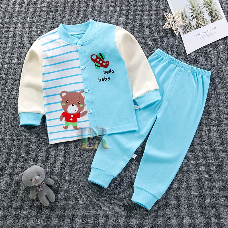 Setelan Baju Anak Pakaian Bayi Cowok Cewek Piyama Lengan Panjang 1 Set Bahan Premium New Born Cotton Adem Baju Tidur Hangat Baru lahir Balita Nyaman Lembut Katun