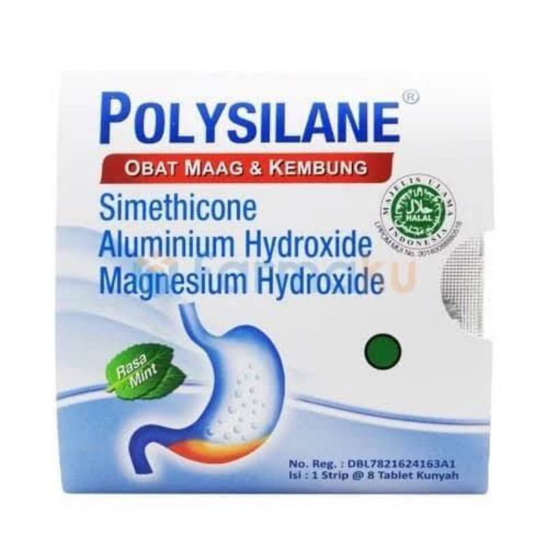 ORIGINAL POLYSILANE OBAT MAAG &amp; KEMBUNG 1 STRIP ISI 8 TABLET RASA MINT