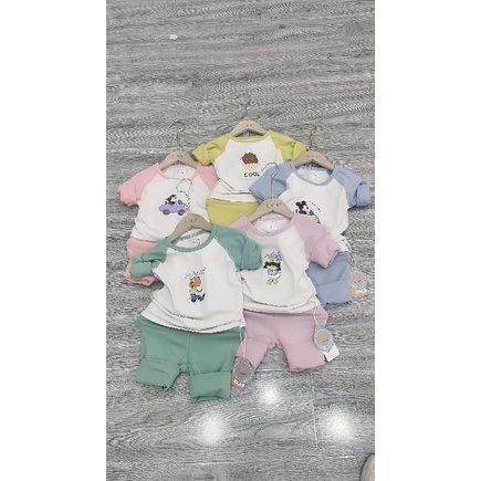 Promo !! Setelan baju anak - setelan mix character pastel colour import uk 1-3thn(Biru,Kuning,hijau,pink,abu-abu) (MIX MOTIF)