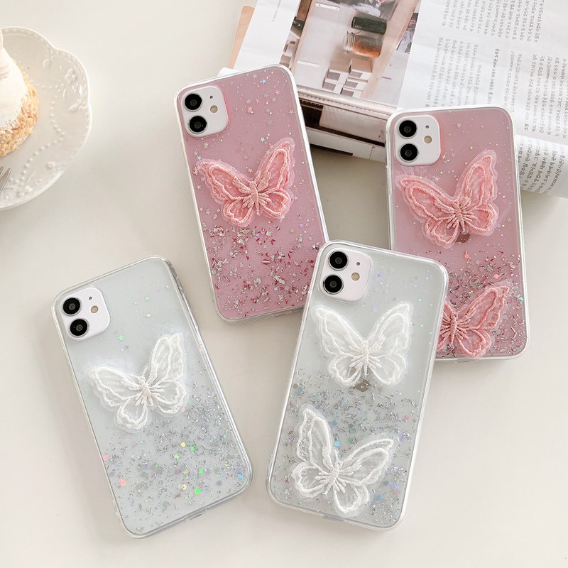 Nice Embroidered Butterfly Silicone Soft Case HP OPPO A95 A74 A36 A96 Realme C20 C21 8 9i Reno 7Z VIVO V20 V21E Xiaomi Redmi Note 10 11 Pro