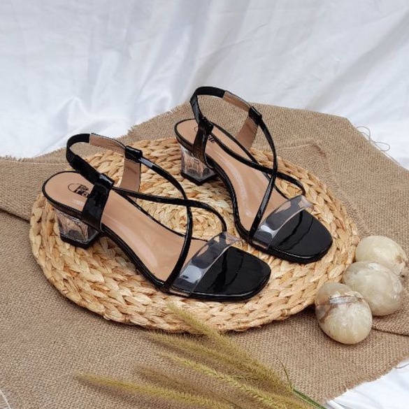 SW99 - Heels Kaca Tali wanita / Sandal Tali Hak kaca 5cm Karet Belakang AM-15