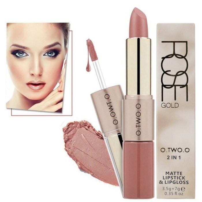 100%ORIGINAL[Bayar Di Tempat]O.TWO.O (2 in 1) Lipstick Matte and lip gloss 12 Warna