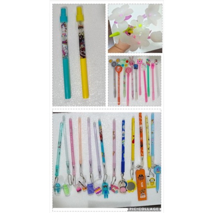 

pulpen gel hapus, karakter , gantungan, bunga, pen mekanik