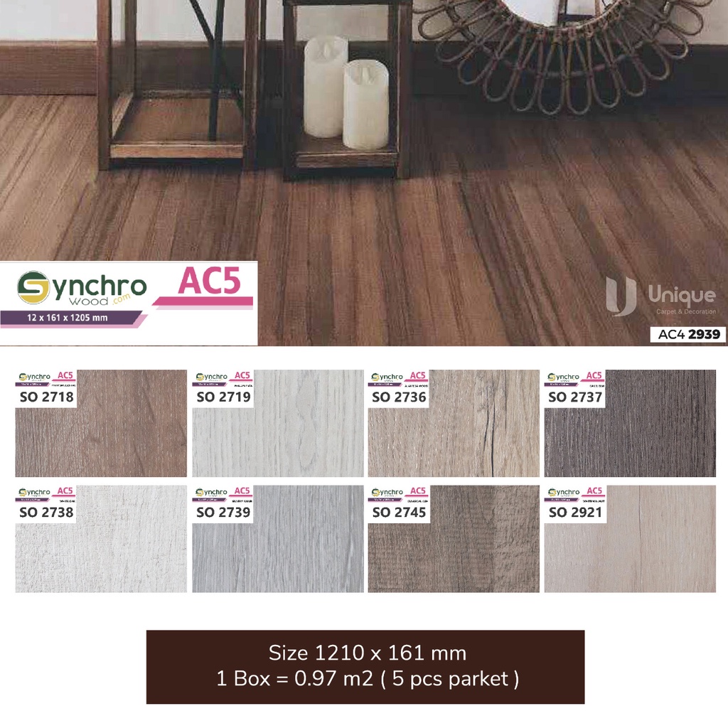 Lantai Parket Kayu Anti Rayap Tahan Air / Parket Synchrowood AC5 / Parket Lantai Motif Kayu