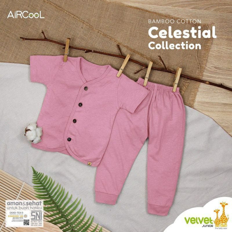 Velvet Junior Bamboo Cotton Celestrial Collection Setelan Pendek Celana Panjang Kancing Tengah  Warna Polos Random - CC-060C4 (Per2 Dan Per3)