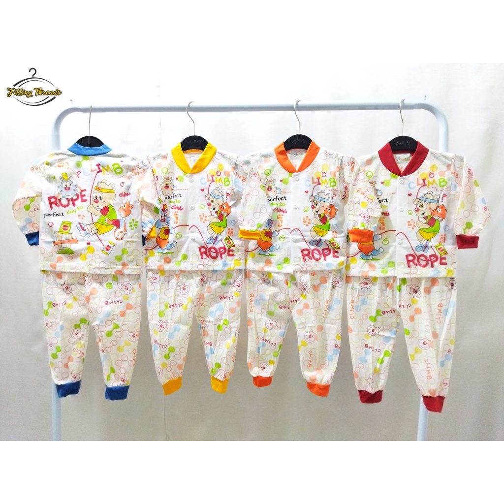 Setelan Baju Bayi Lengan Panjang Celana Panjang Kancing Depan / Set Piyama Baju Tidur Anak Bayi