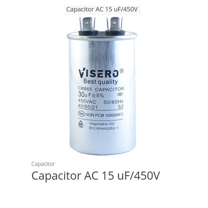 capacitor / kapasitor untuk ac 15 uf /motor running capacitor