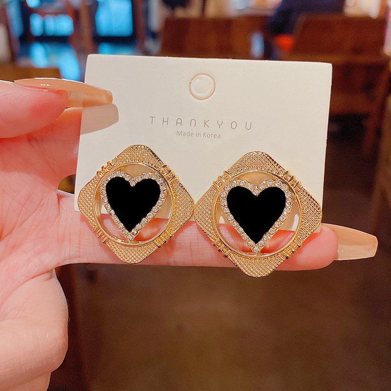 Anting Tusuk Sterling silver 925 Desain Hati Hias Berlian Imitasi Mewah Untuk Wanita