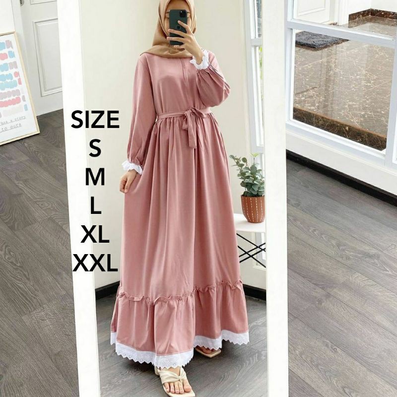 Baju Gamis Wanita Remaja Murah NB /XL Letsmuslimah Cewek Muslim Hijab Syari Muslimah 2022 Terbaru Lt-SGN PINK