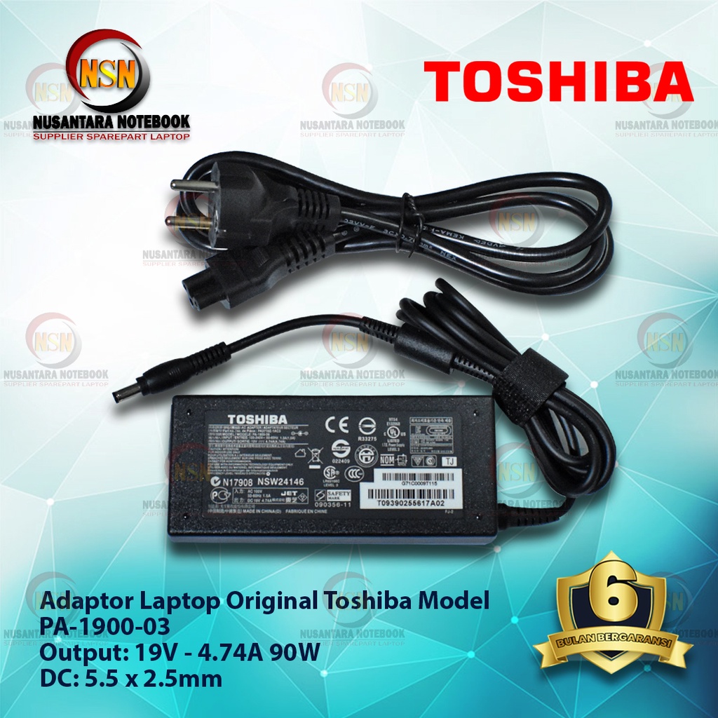 Adaptor Charger Original Toshiba 19V - 4.74A 90W DC 5.5*2.5 mm