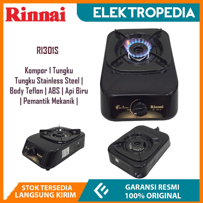 Rinnai - Kompor Gas 1 Tungku RI301S RI 301S RI-301S ORIGINAL GARANSI RESMI DESIGN Elegant