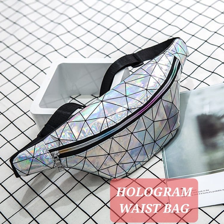 HOLOGRAM WAIST BAG TAS PINGGANG KOREA IMPORT / SLING BAG IMPORT BAGUS MURAH SILVER SEQUIN