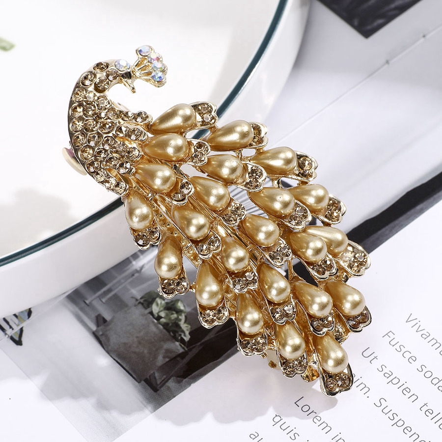 Korean Vintage Gold Pearl Hair Clip Rhinestone Barrette Large Hairpin Ponytail Holder Accessories