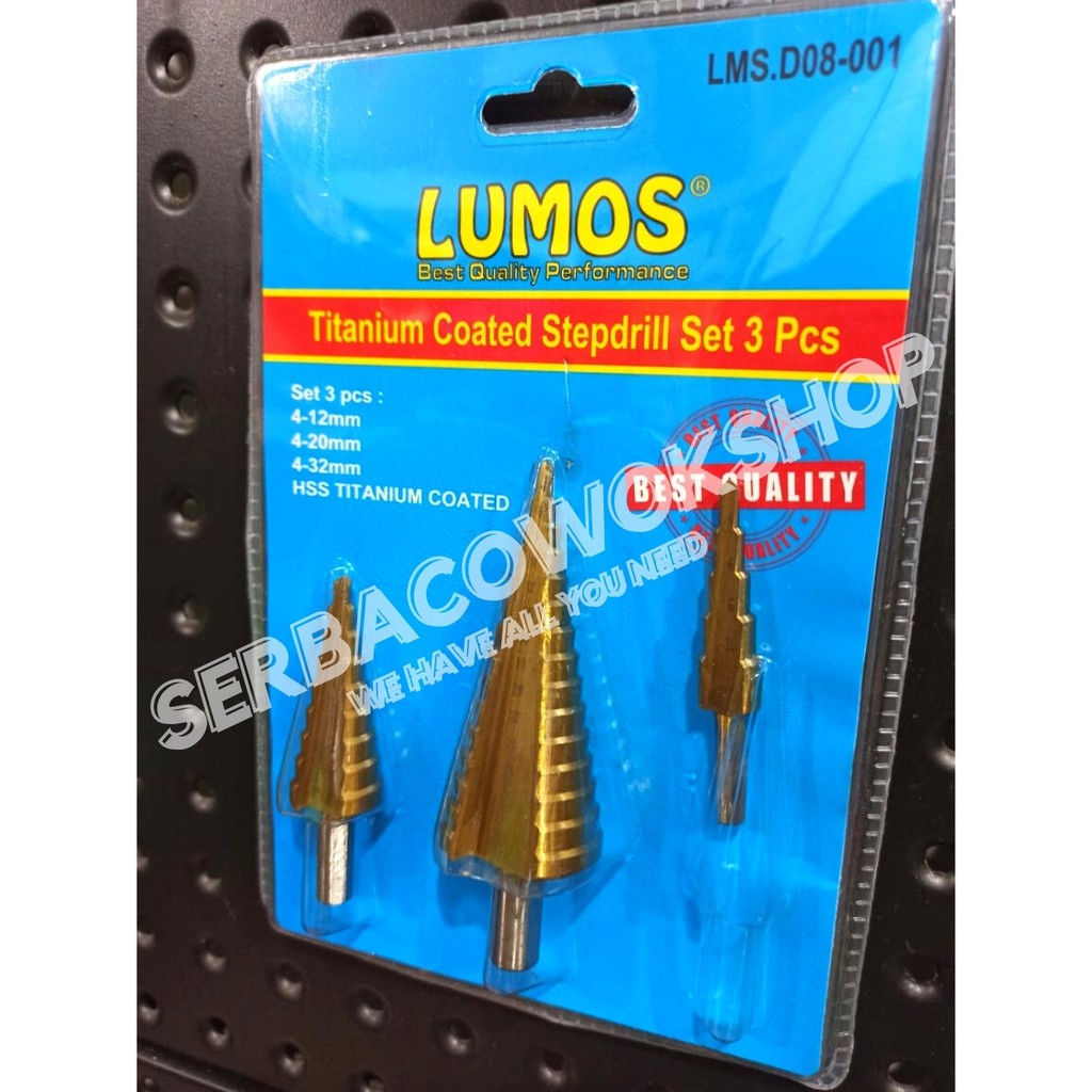 Lumos Mata Bor Step Drill Pagoda Set 3 Pc Titanium Coated 4-32 mm Termurah Berkualitas