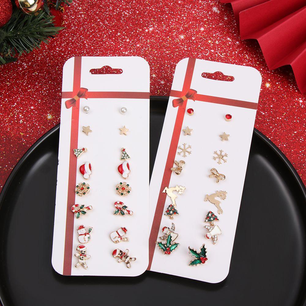 Nanas 8pasang Anting Natal Set Wanita Perhiasan Aksesoris Stocking Snowflakes Drop Menjuntai