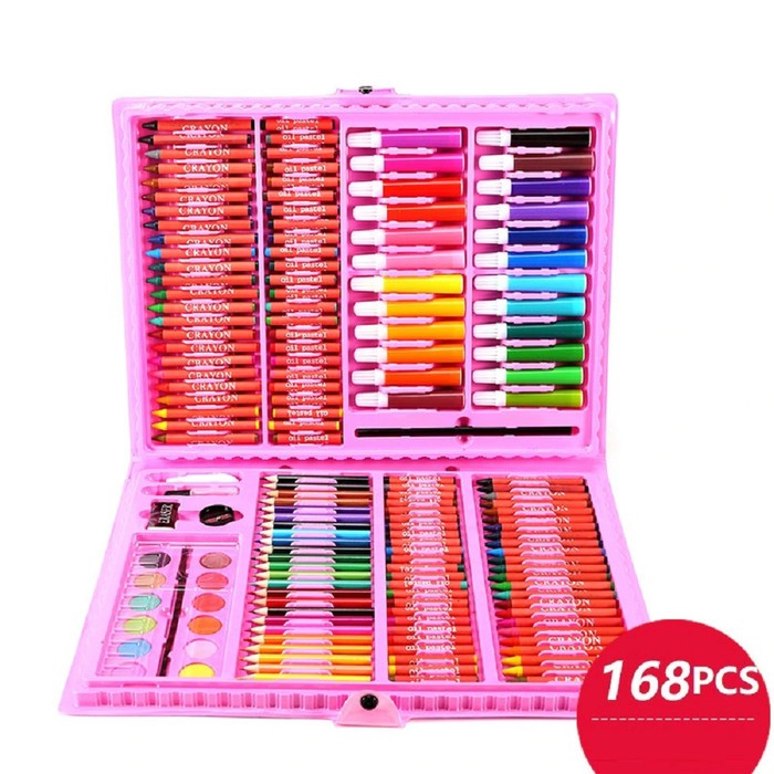 

Super Mega Art Set 168pcs Spidol Crayon/Set Menggambar Anak - Merah Muda Berkualitas