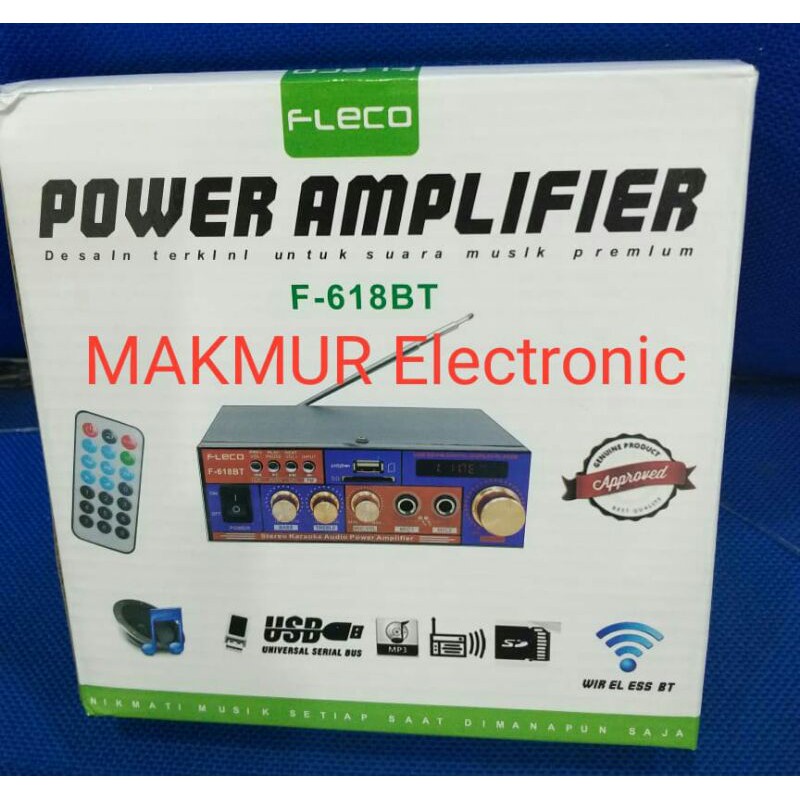 Amply Fleco F-618 BT.  Bluetooth Stereo Karaoke +Mp3 player + FM Radio