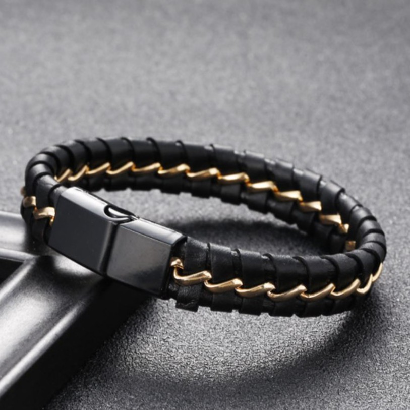 Gelang Kulit Leather Gesper Magnetik Premium GK/P - Aksesoris Fashion Bracelet Pria - Leather Kulit