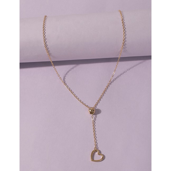 LRC Kalung Fashion Gold Color Alloy Y-shaped Heart P86255