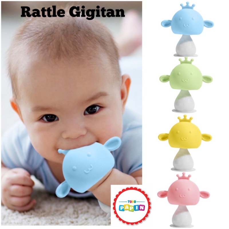 Mainan Gigitan Anak Bayi Rattle Teether Mushroom Jamur Bunyi Bola Kerincingan Silikon Lembut Anak Bayi