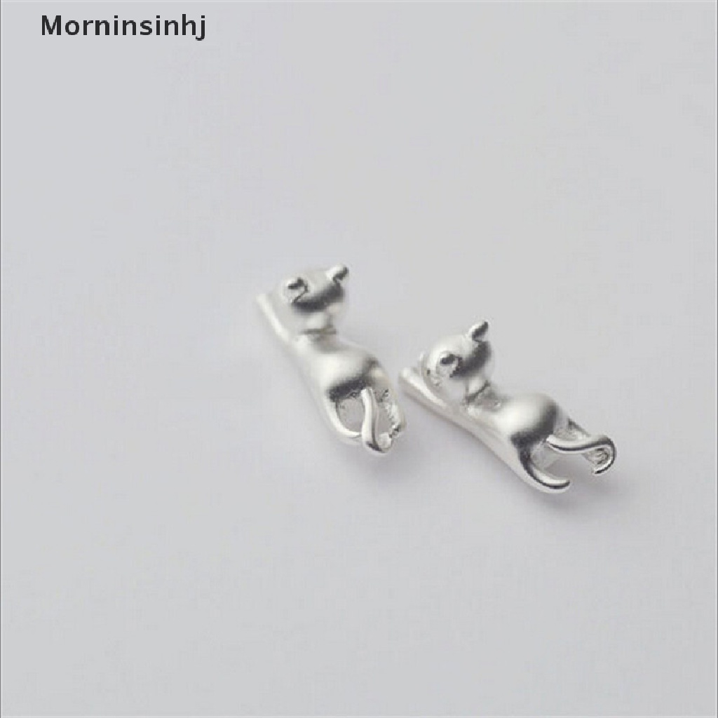 Mornin Fashion Halus Mungil Lucu Kucing Anting Chic Perak Disepuh Kitty Stud Earrings id