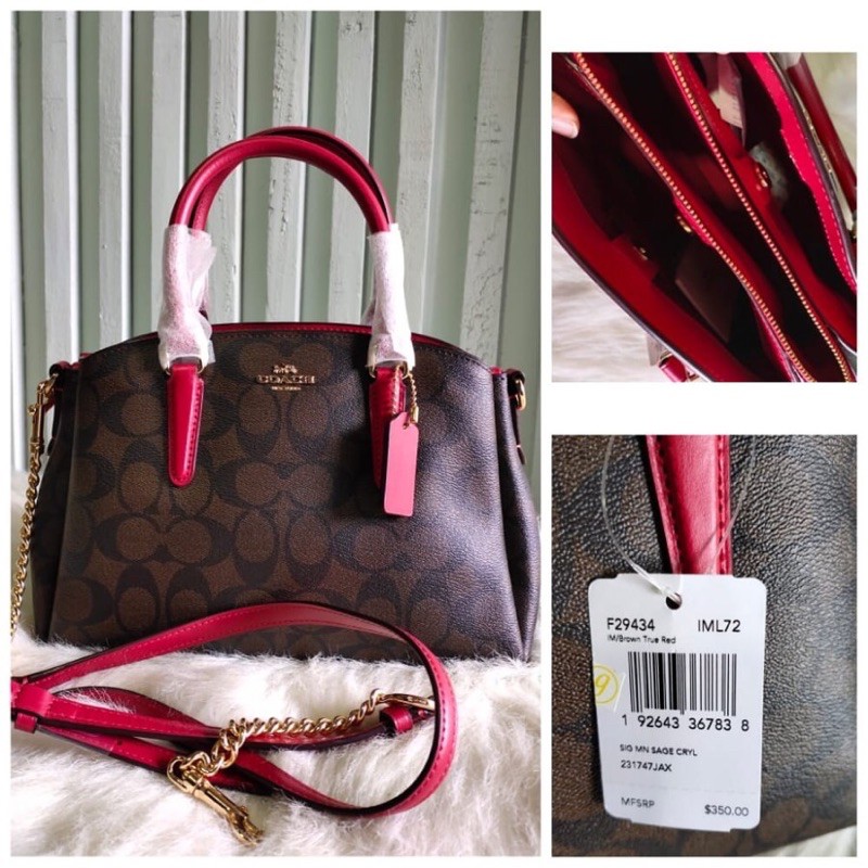 Tas Coach F29434 Mini Sage Carryall Satchel Signature Brown True Red