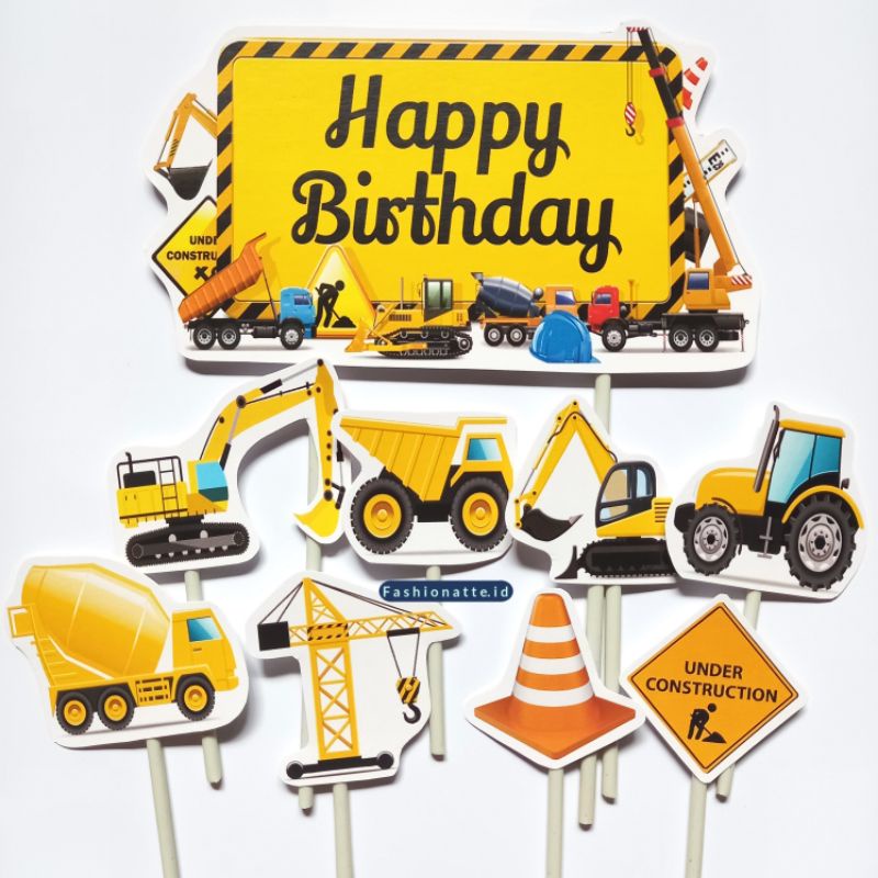 COD CUSTOM NAMA cake topper konstruksi truk arsitek bangunan hiasan kue