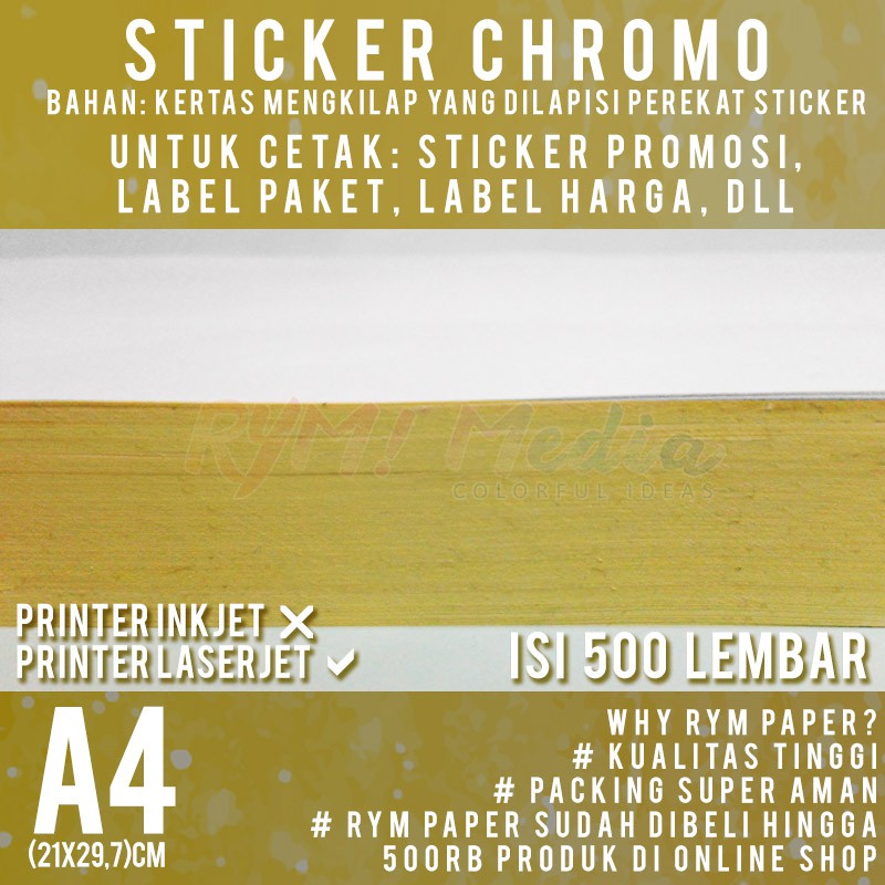 

Promo 500 lembar Sticker Chromo A4 / Kertas Stiker Glossy Mengkilap A4 1 RIM