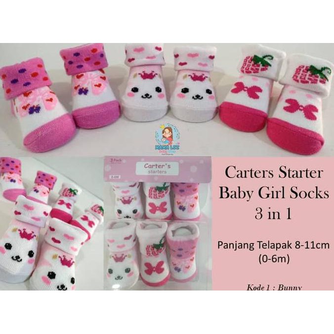 Sale Carters Starter Baby Girl Socks 3 In 1 / Kaos Kaki Bayi / Baby Socks - Bunny Terbaru
