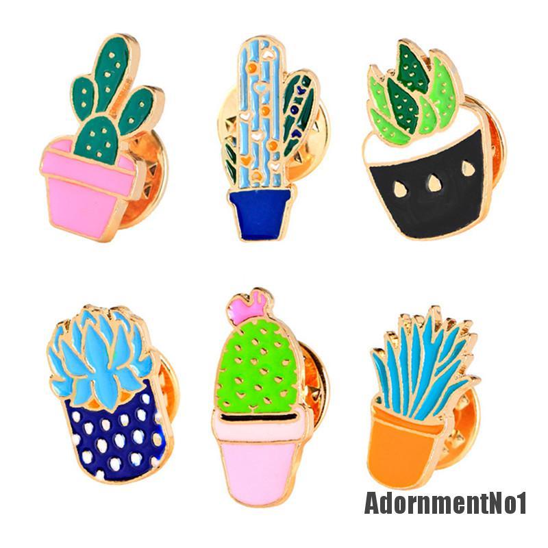 (Adornmentno1) 6pcs / set Bros Pin Enamel Bentuk Kaktus Untuk Wanita