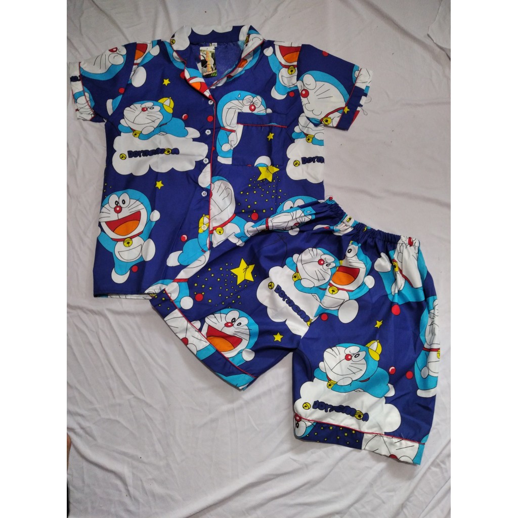 baju tidur dewasa / piyama dewasa / celana pendek , panjang  / motif DORAEMON