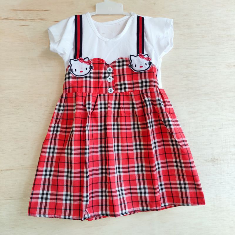 Dress anak 1 2 2,5 tahun baju anak cewek pakaian anak Fatonah Shop purwodadi hellokitty lc hk motif kotak ( dress Hellokitty LC )