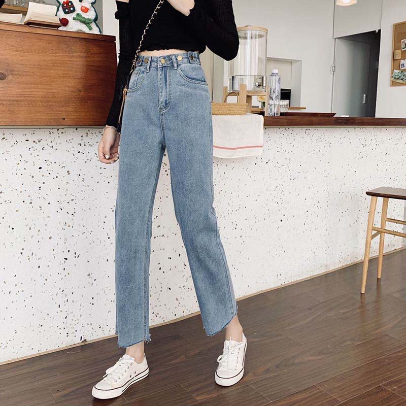 korean celana jeans wanit//straight leg jeans wanita//tcelana jeans high wais kekinian