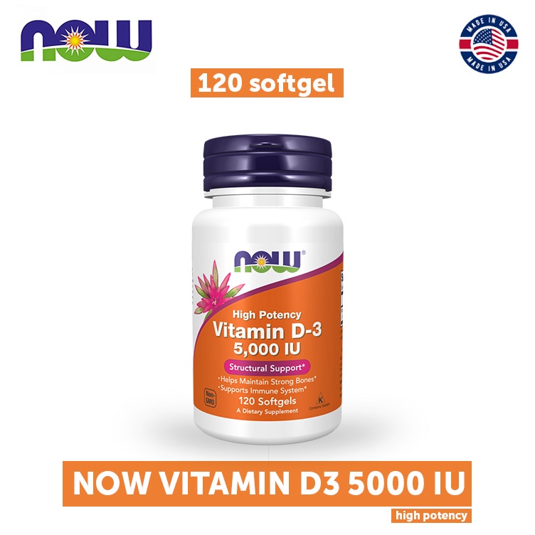 NOW FOODS Vitamin D3 5000 IU High Potency 120 softgel - Vit D Impor MADE IN USA