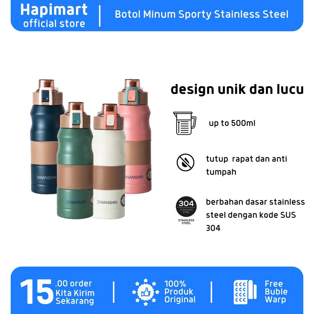 Jual Botol minum tumblr sporty dengan list coklat stainless steel ...