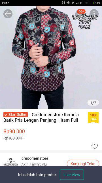 Credomenstore Kemeja Batik Pria Lengan Panjang Hitam Full Motif Floral Maron / Baju Cowok