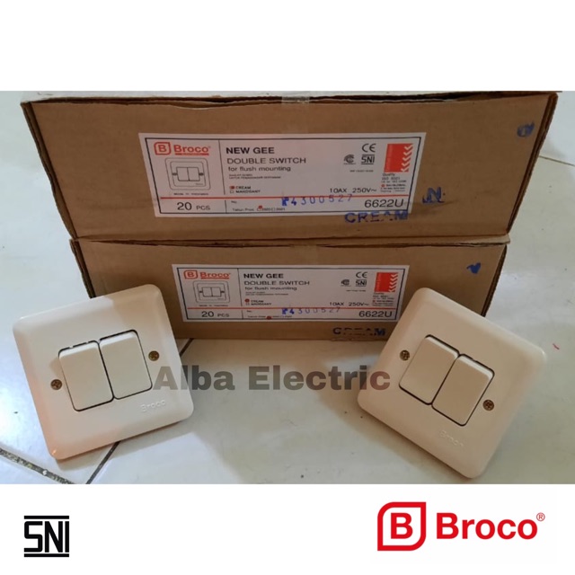 BROCO IB SAKLAR SERI 6622U NEW GEE SAKLAR SERI BROCO TANAM TEMBOK DOUBLE SWITCH INBOW TANEM / Stop Kontak tanam BROCO 6622U