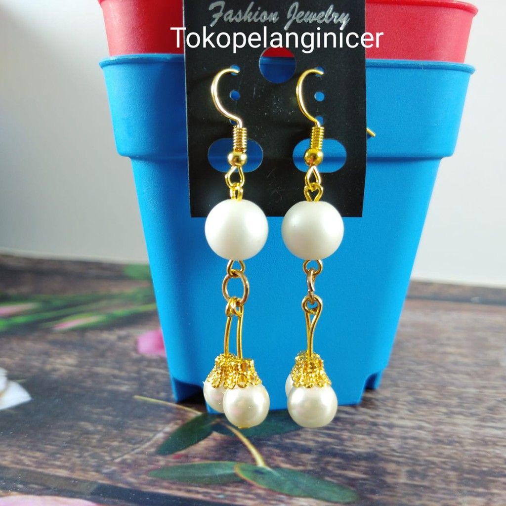 Anting mutiara sintesis / anting korea /Giwang cantik juntai mutiara By Tokopelanginicer