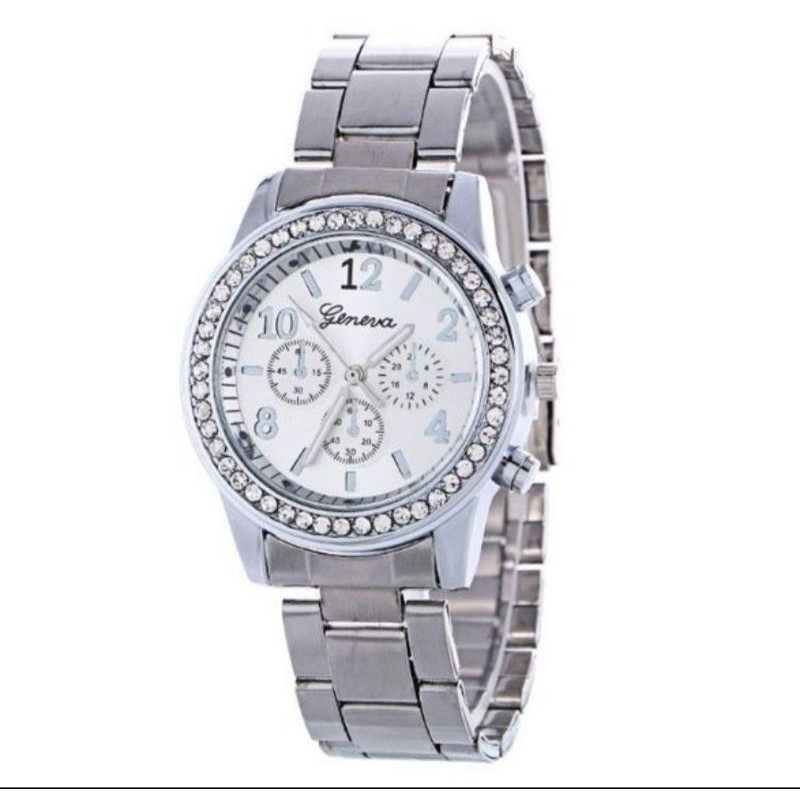 Geneva Jam Wanita Rantai Analoq Diamond Fashion Casual Watch 10-Silver