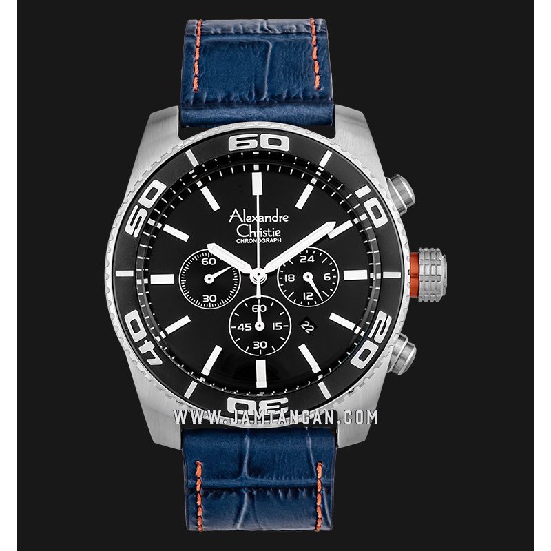 Alexandre Christie AC 6500 MC LSSBU Chronograph Man Black Dial Blue Leather Strap