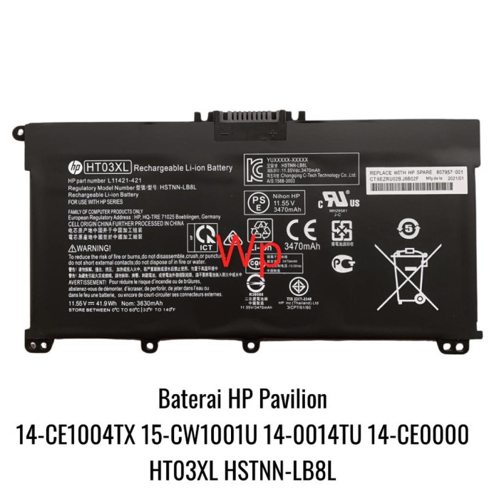 Baterai Laptop HP Pavilion 14 14-CK 14S-CF 14Q 14Q-CS 14Q-CY HT03XL-0
