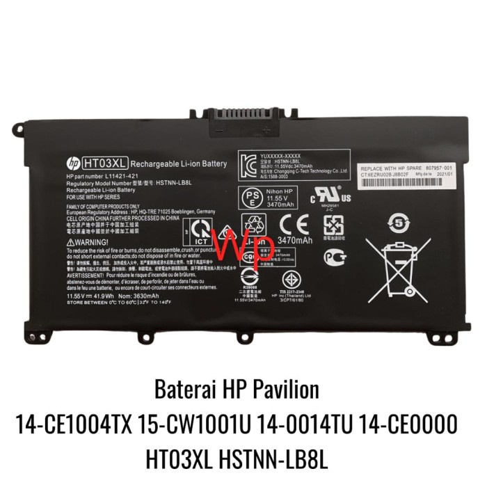 Baterai Laptop HP 14-CE0014TU 14-CE0000 L11421-1C2 HT03XL HSTNN-LB8L