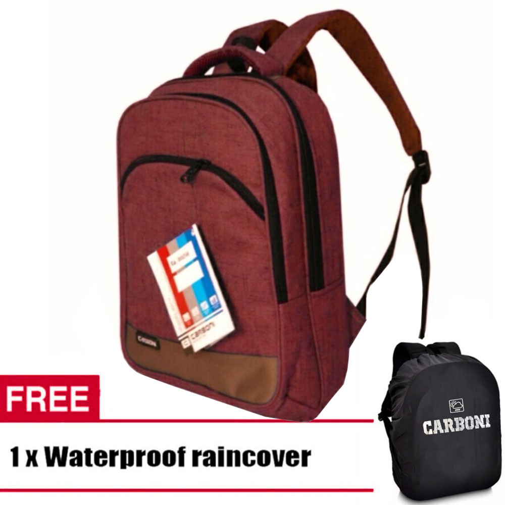 Carboni Tas Ransel Laptop 17 Inchi RA00014 Polyester Serat Sintetis Original - Red + Raincover