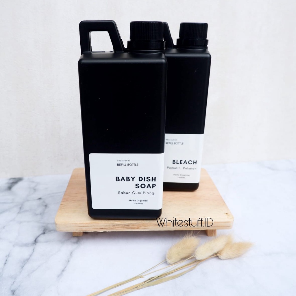 WHT 402 Refill Botol Sabun Jerigen Jerrycan untuk Laundry Room &amp; Cleaning Bottle Organizers Label 2 Sisi Hitam