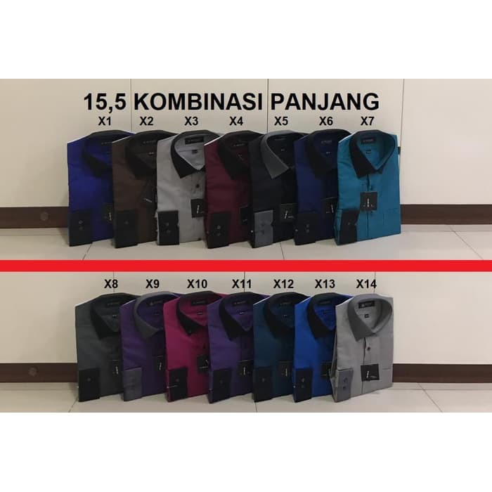 Kemeja Alisan Slimfit Kerah & Lengan Kombinasi Panjang 14,5 - 16