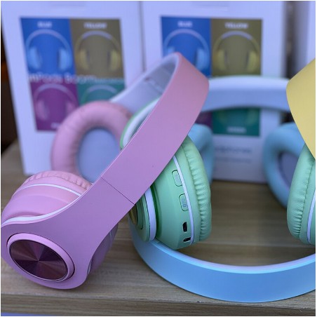 Headphone / Headset Bluetooth IBOOM Macaron B39 LED V5.0 Bisa Slot Memory