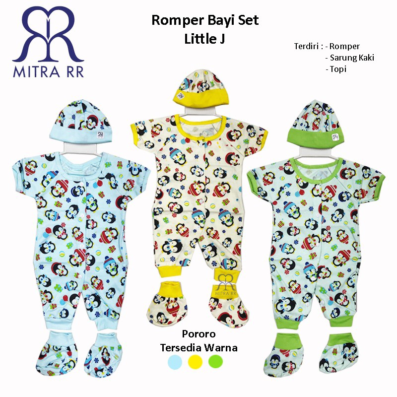 Romper Bayi Setelan Set ( Romper+ Topi+ Kaos kaki ) Jumper Karakter Newborn Gift 0-6M